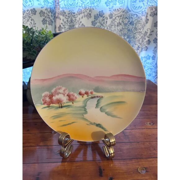 Vintage 1940s Meito China Hand Painted Landscape Scrne 9" Plate Japan - Picture 5 of 5